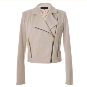HANDMADE FAUX SUEDE TWILL WOMEN’S BIKER JACKET
