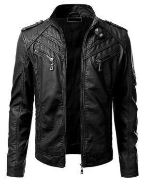 Mens Retro Motorcycle Leather Jacket