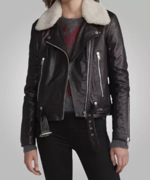 Fur Collar Black Biker Leather Jacket
