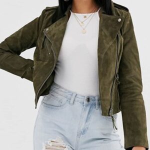 GREEN SUEDE BIKER JACKET FOR WOMEN