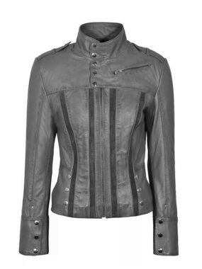 Women's Grey Slim Fit Biker Leather Jacket