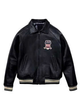 Americans Avirex USA Black Leather Bomber Jacket