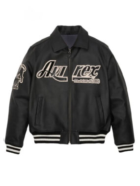 Jaguar Avirex Black Leather Bomber Jacket