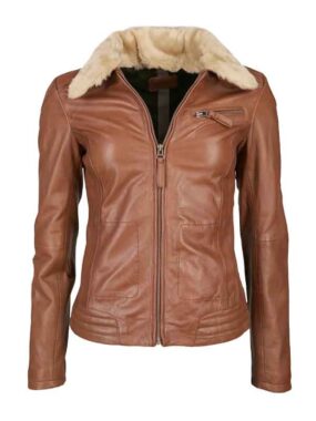 Women's Brown Shearling Collar Bomber Jacket