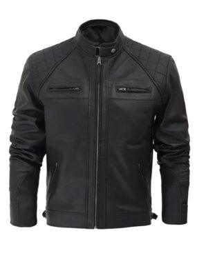 Diamond Classic Black Cafe Racer Biker Jacket