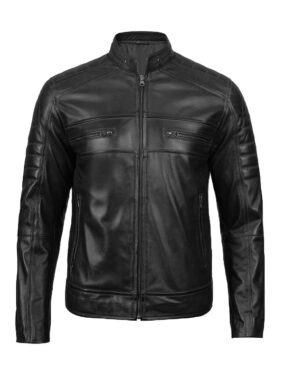Men Cafe Racer Biker Motorcycle Leather Jacket