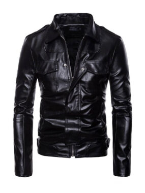 Men’s Black Fashion Motorcycle Leather Jacket