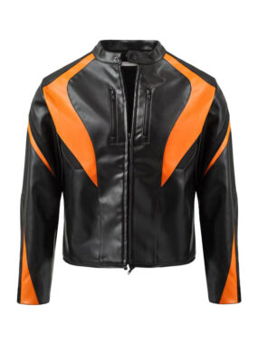 Men's Fashion Orange and Black Biker Jacket