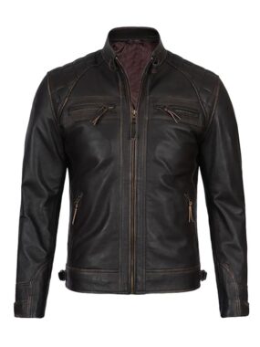 Men's Quilted Distressed Brown Biker Leather Jacket