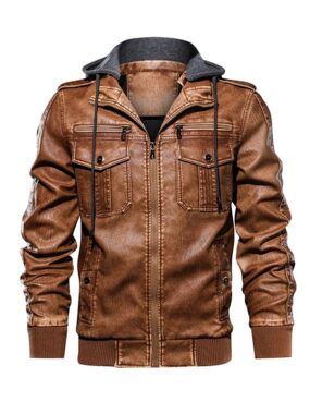 Men's Flavor Brown Faux Leather Biker Jacket