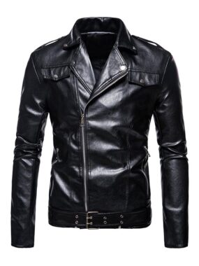 Men's Lapel Multi-Pocket Motorcycle Faux Leather Jacket