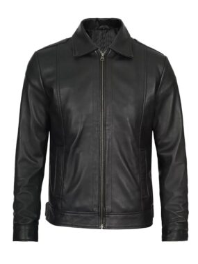 Men's Classic Shirt Collar Black Biker Leather Jacket