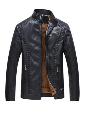 Men's Slim Fit Stand Collar Faux Leather Jacket