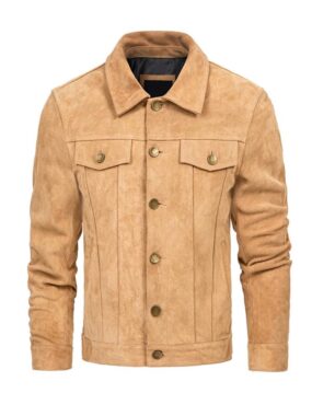 Men's Camel Brown Suede Trucker Jacket