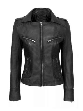 Women's Ruboff Black Biker Leather Jacket