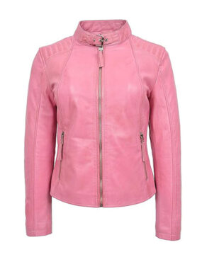 Women's Classic Pink Biker Leather Jacket