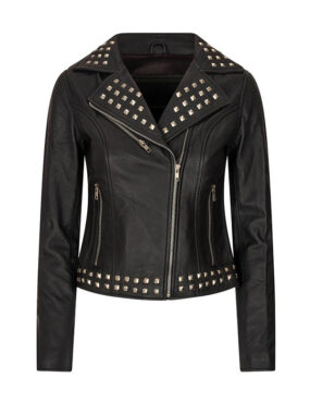 Women's Studded Cross Zipp Brando Biker Leather Jacket