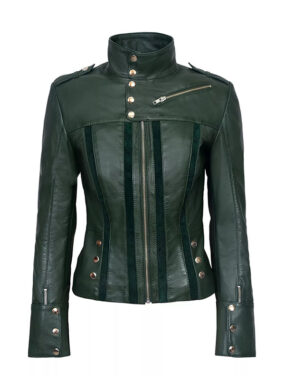 Women's Slim Fit Glenville Biker Leather Jacket – Green Genuine Leather