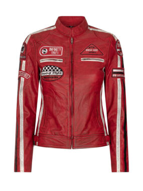 Women's Retro Red Biker Leather Jacket - Vintage Motorcycle Jacket