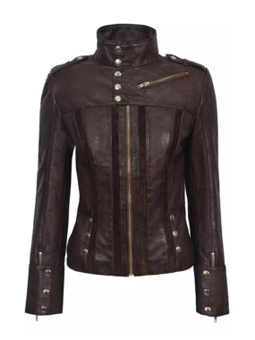 Women's Slim Fit Brown Biker Leather Jacket
