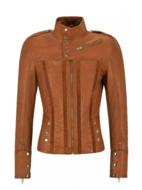Women's Tan Slim Fit Biker Leather Jacket
