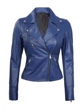 Women's Slim Fit Blue Biker Jacket