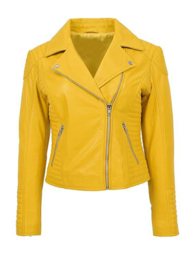 Women's Slim Fit Yellow Biker Leather Jacket