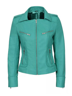 Women's Turquoise Slim Fit Biker Leather Jacket