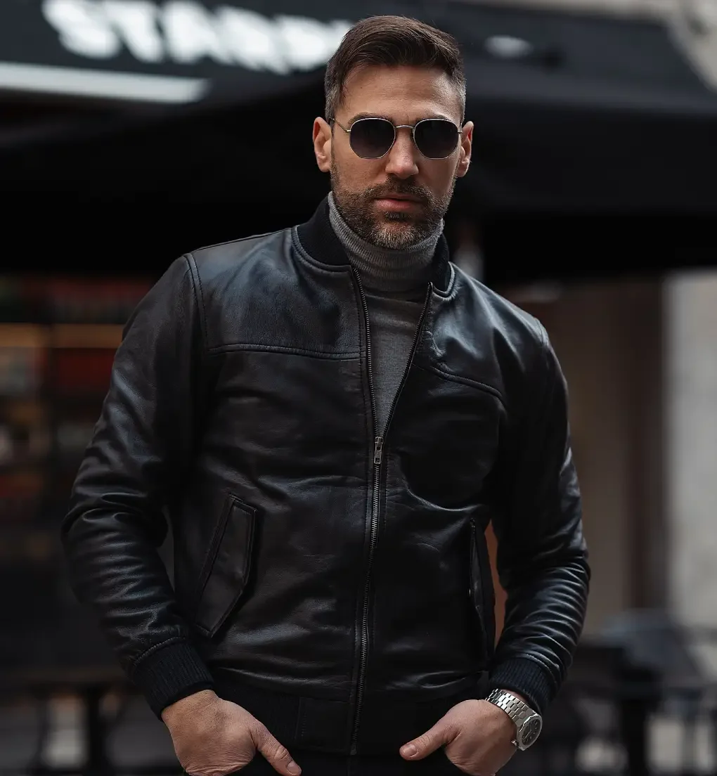 Mens Leather Bomber Jacket