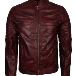 Mens-Cafe-Racer-Maroon-Waxed-Vintage-Biker-Leather-Jacket